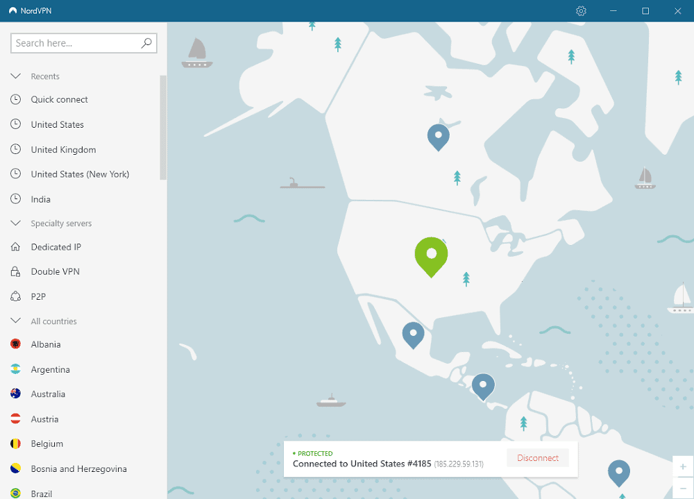 screenshot of the nordvpn desktop client