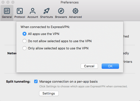 ExpressVPN split tunneling