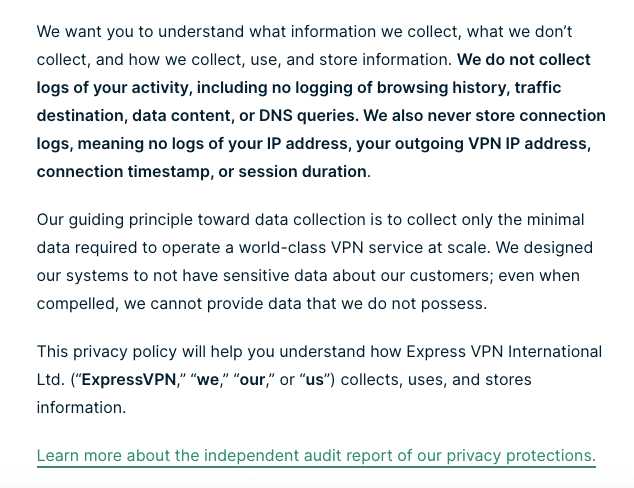 ExpressVPN privacy policy
