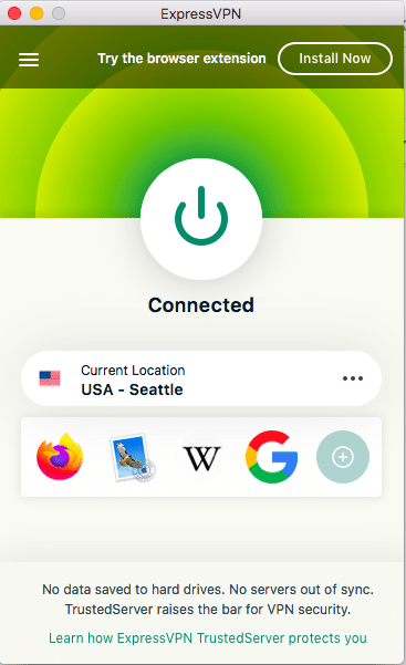 ExpressVPN user interface