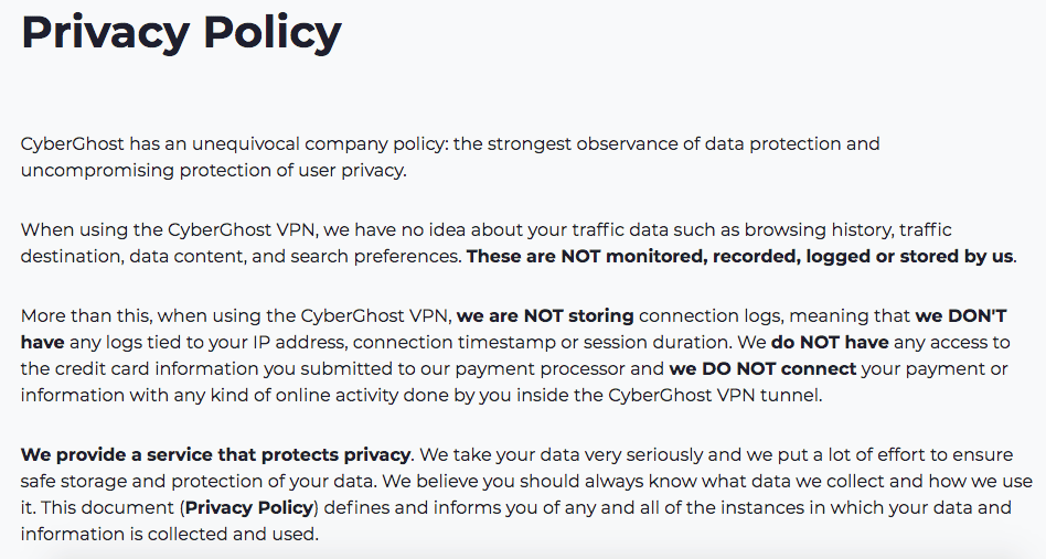 cyberghost privacy policy