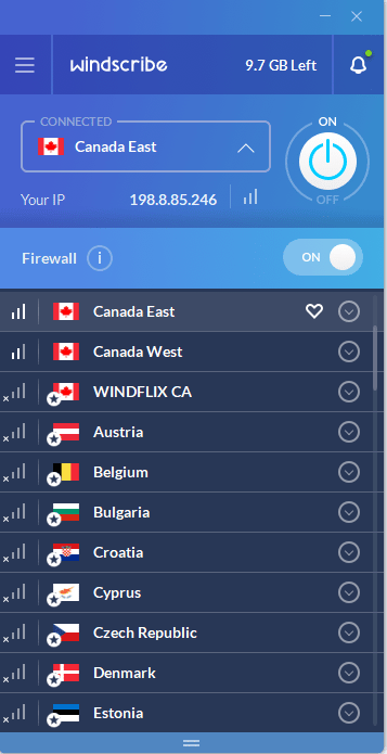 windscribe ui canada