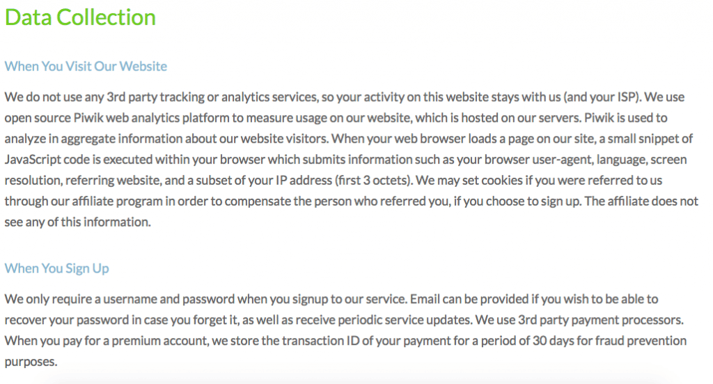 Windscribe privacy policy
