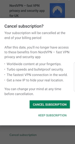 nordvpn free trial android cancel subscription