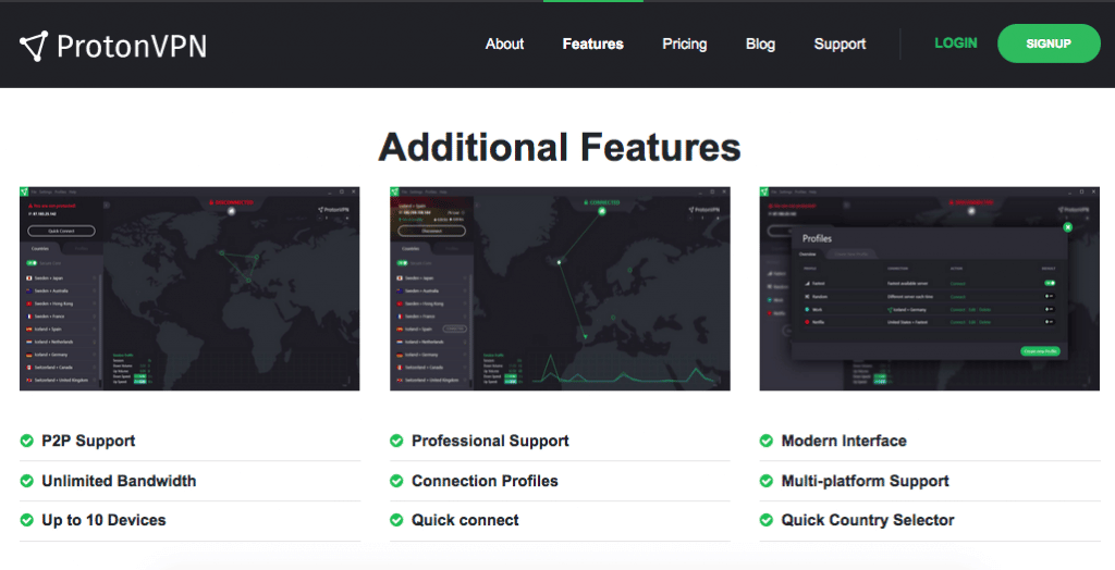 protonvpn features page