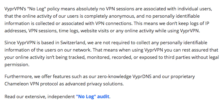 vyprvpn no log policy