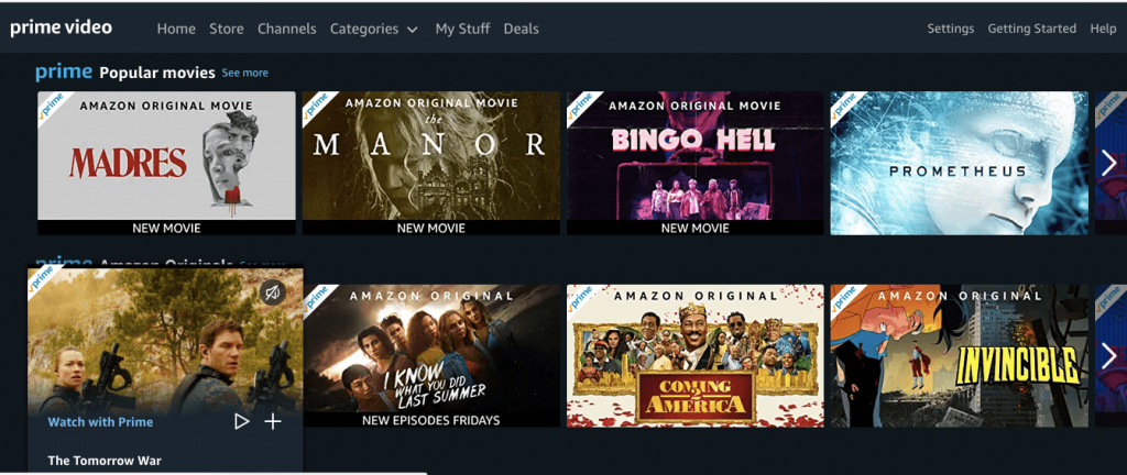 amazon prime video homepage