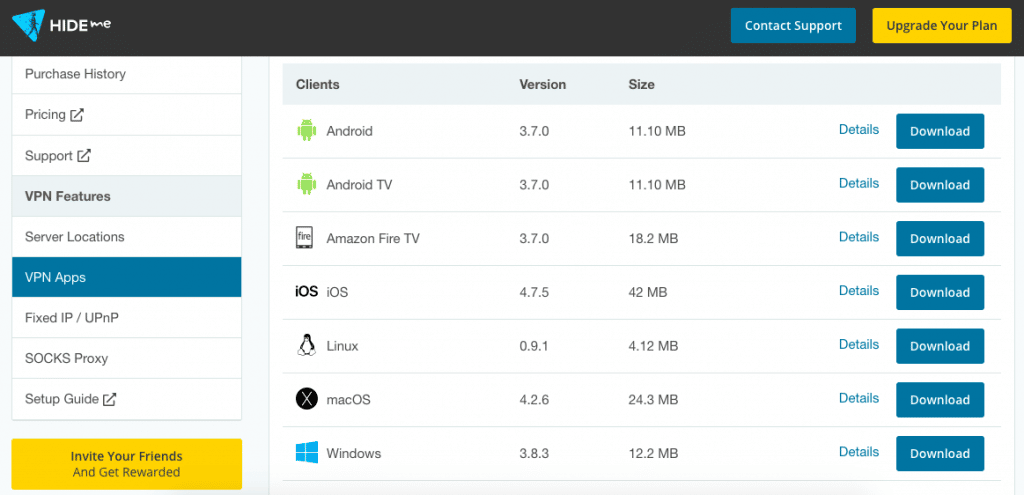 hide.me vpn apps page