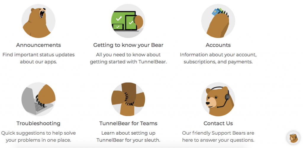 tunnelbear vpn customer support help page