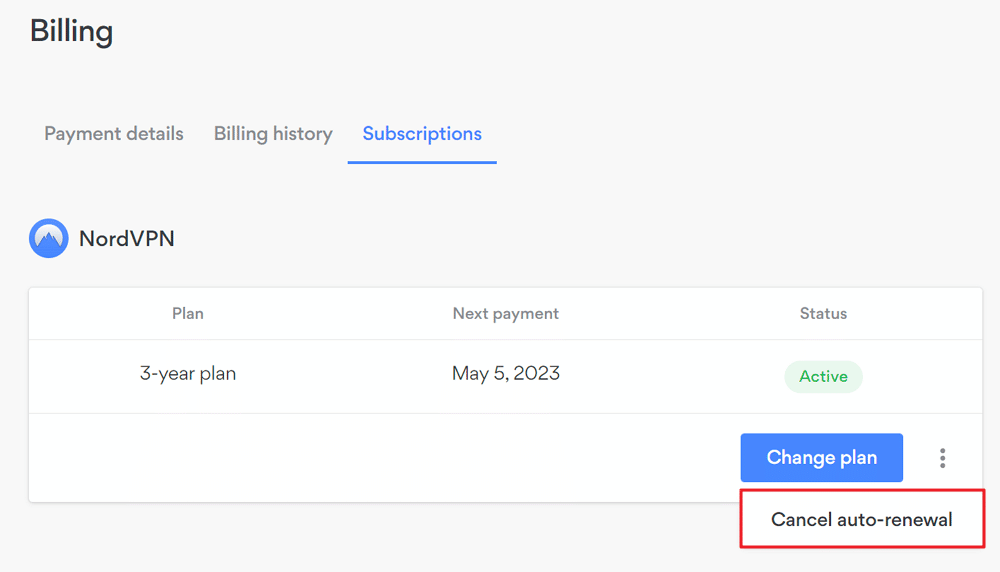 cancel nordvpn subscription