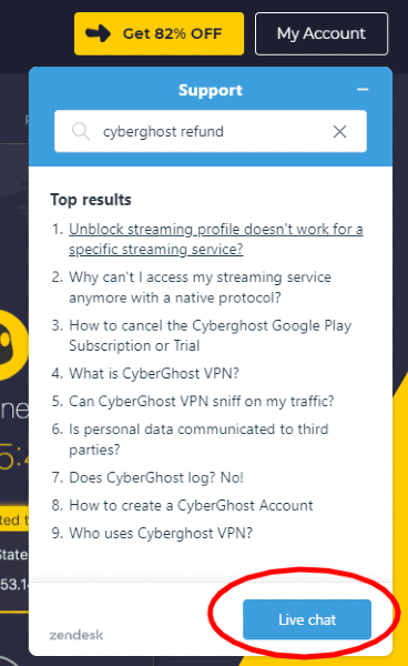 how to get a cyberghost refund live chat 