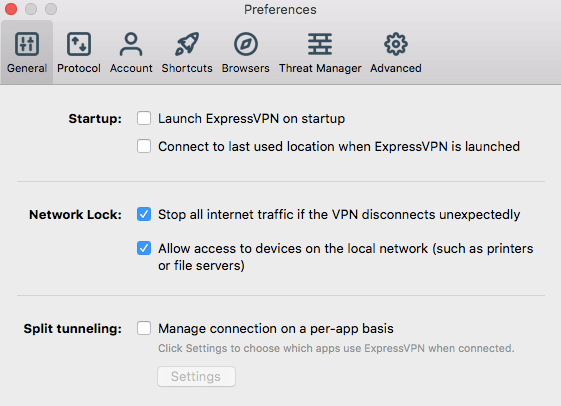 expressvpn general preferences