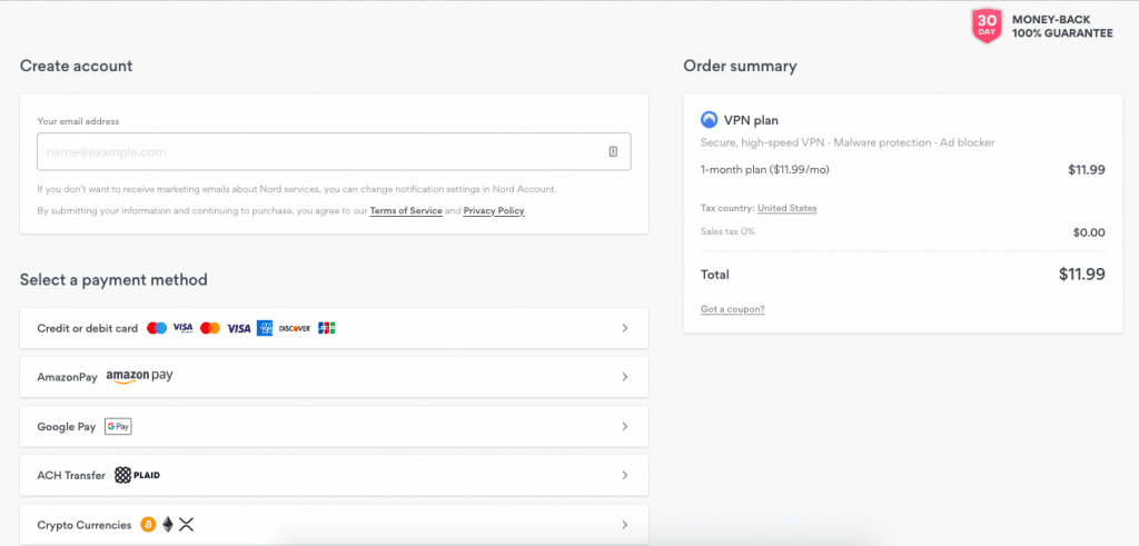 nordvpn checkout