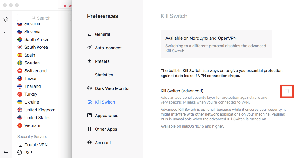 nordvpn kill switch