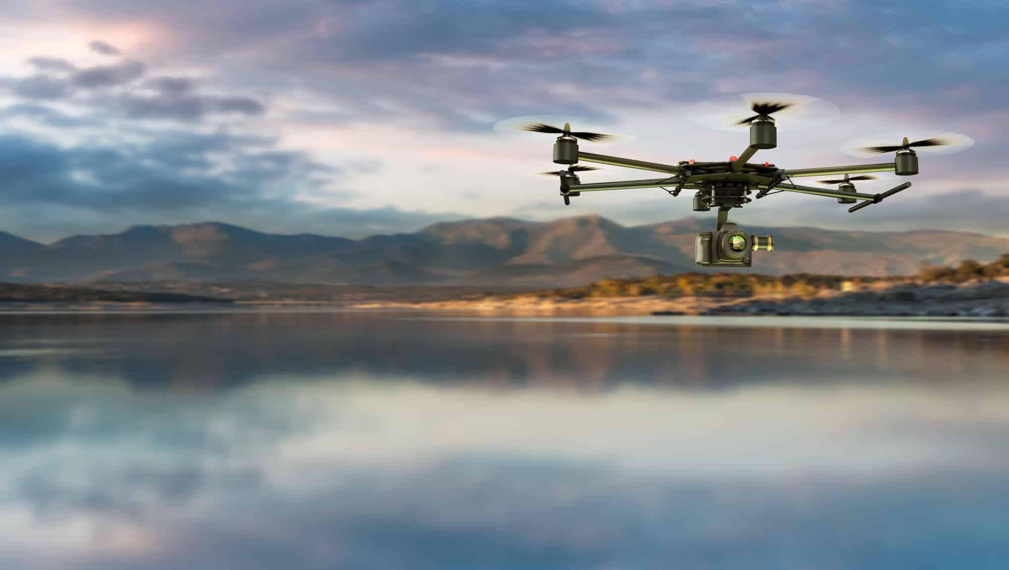 amera drone above lake