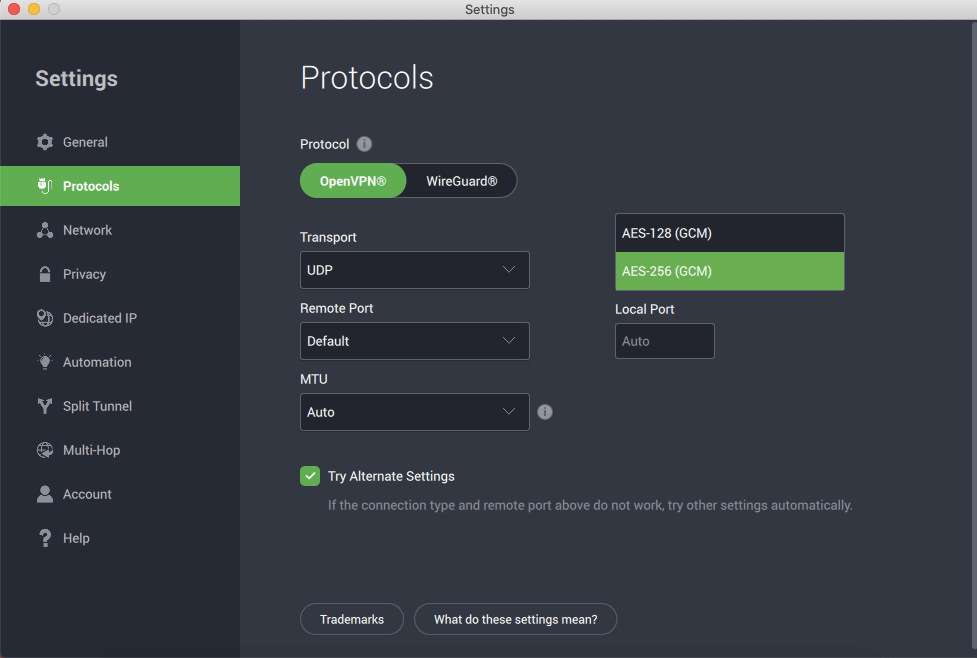 pia openvpn controls