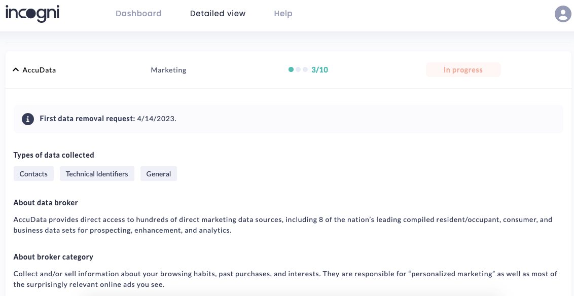 incogni data broker profile