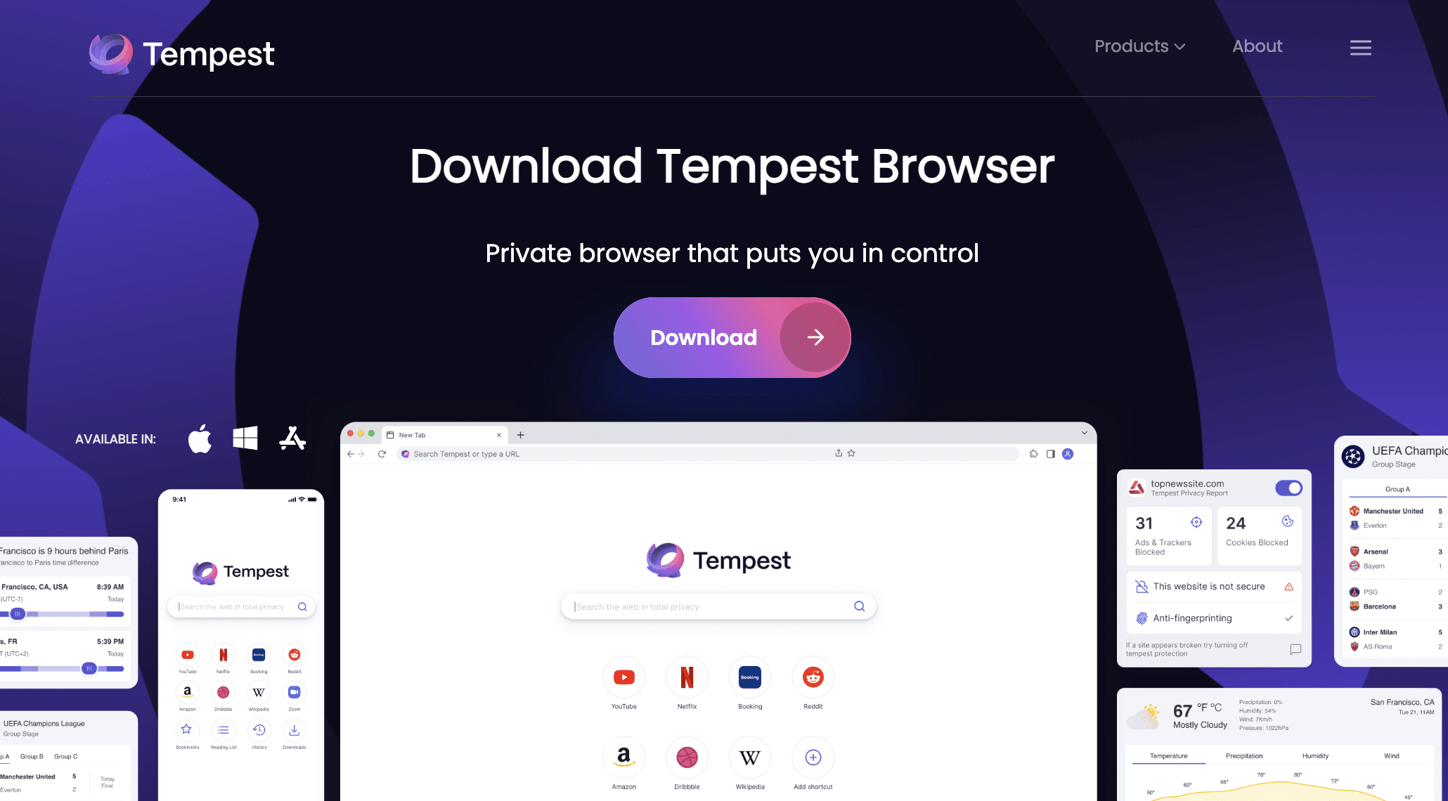 Tempest browser homescreen