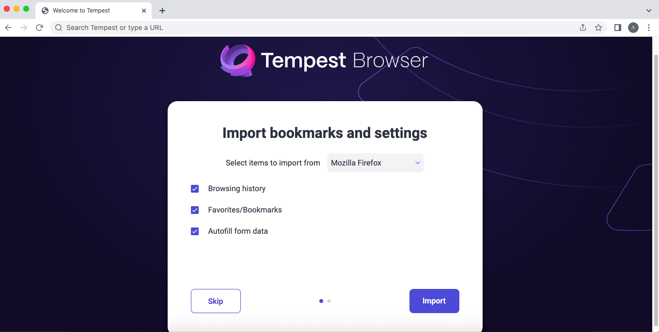 tempest browser import settings
