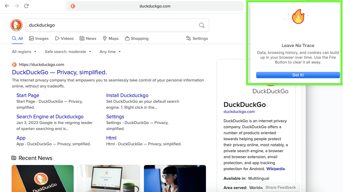 duckduckgo fire button