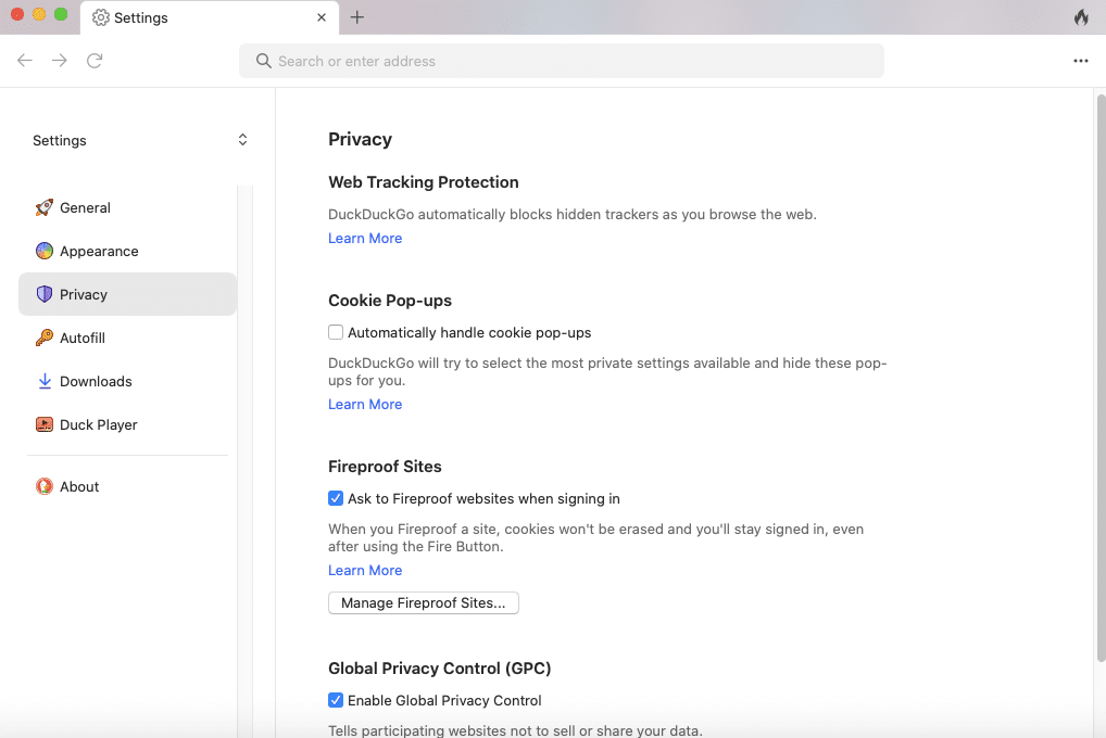 duckduckgo privacy settings