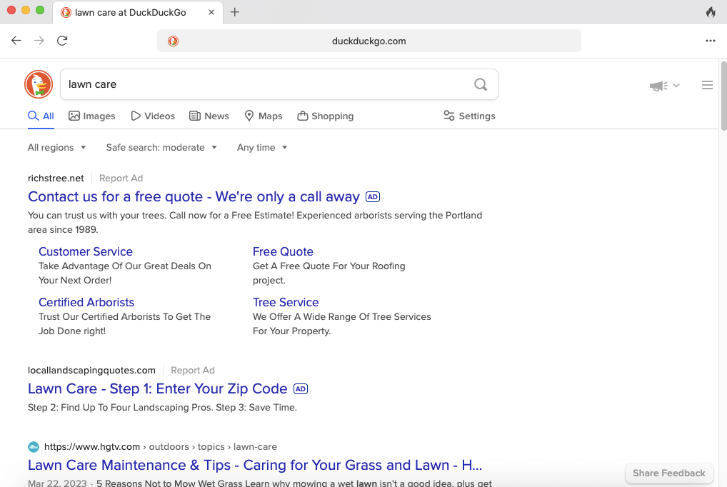 duckduckgo search ads