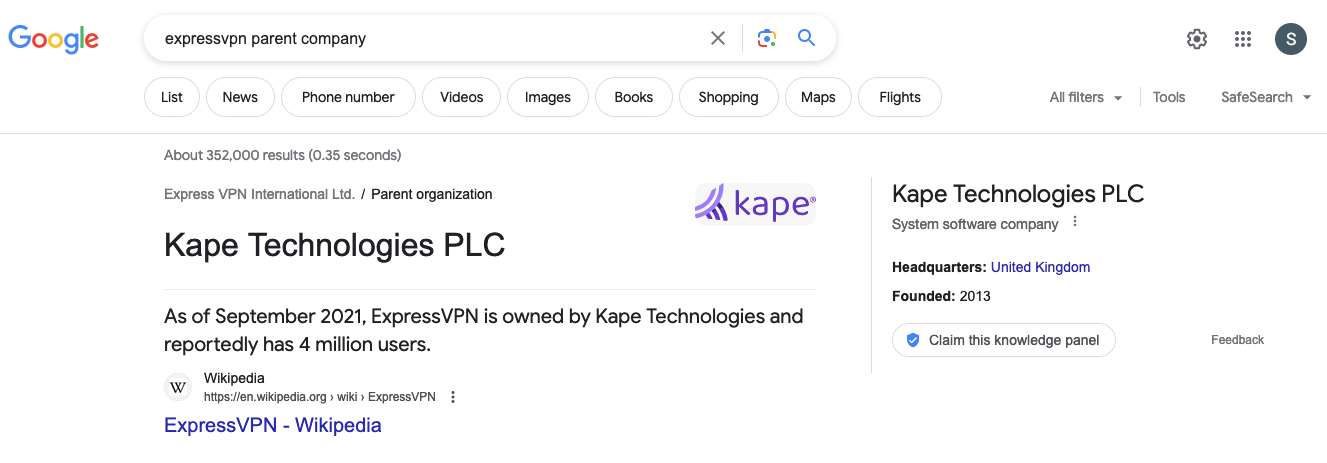 expressvpn parent company via google