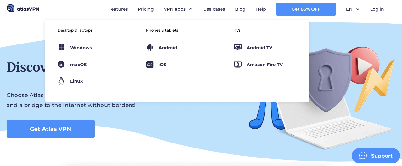 atlas vpn app support