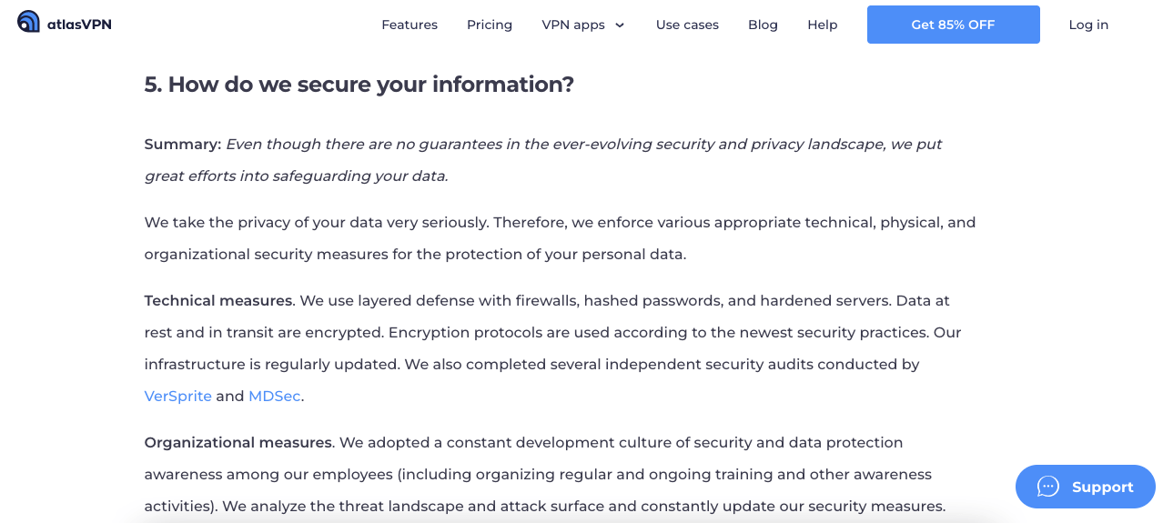 atlas vpn privacy policy
