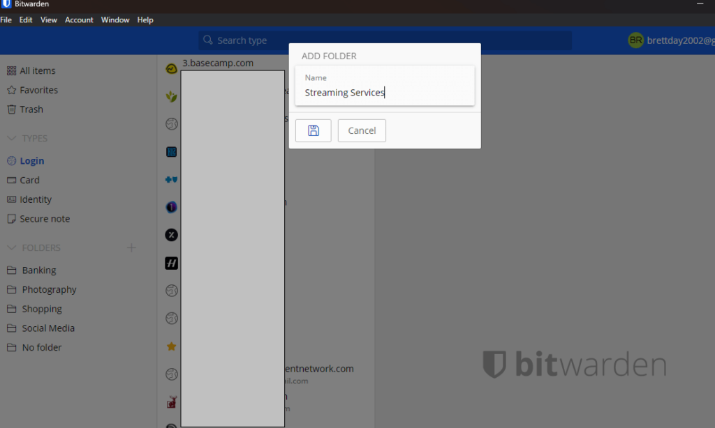 bitwarden folder