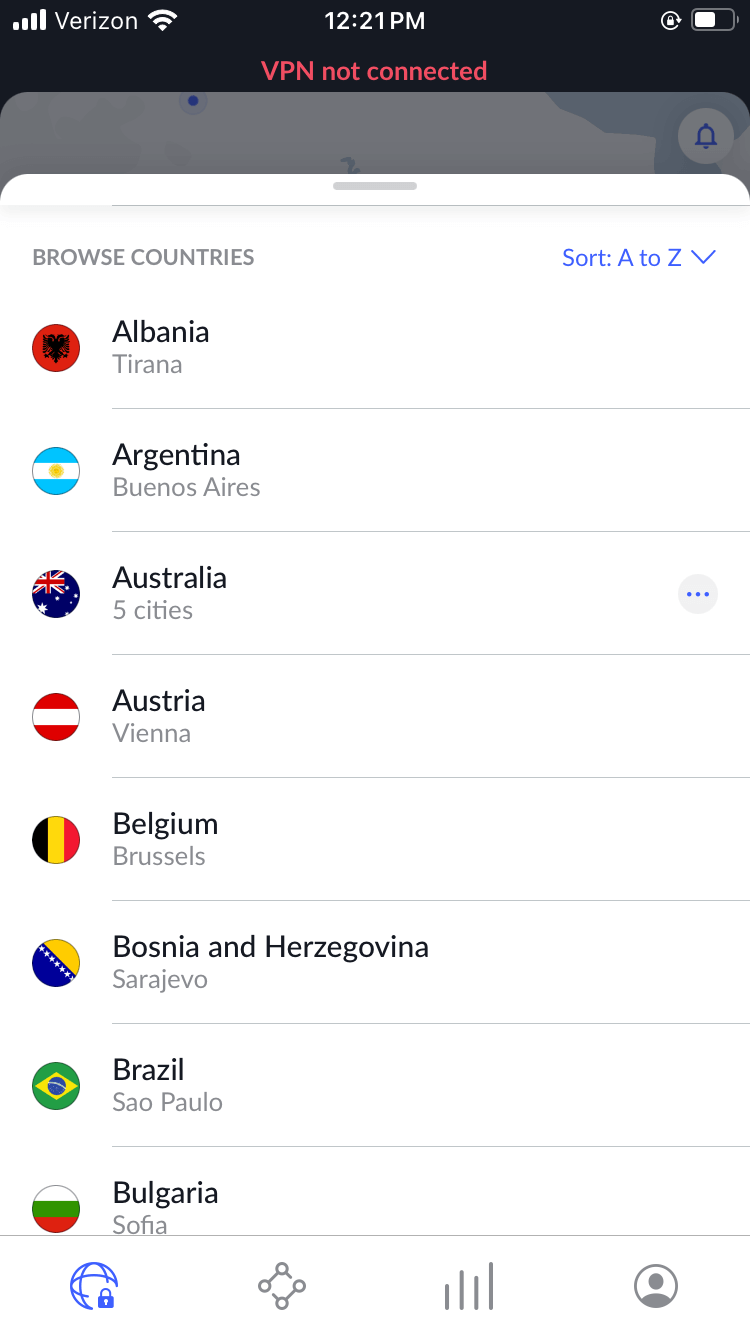 nordvpn ios server menu