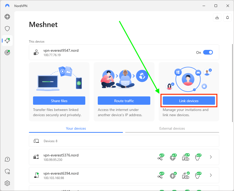 nordvpn meshnet link devices