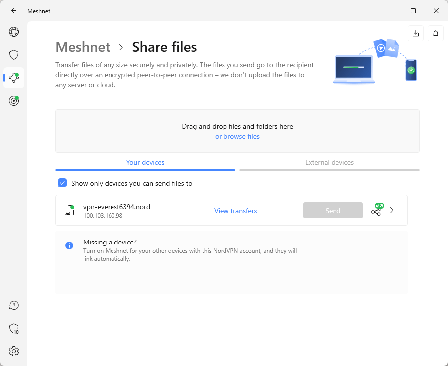 nordvpn meshnet share files