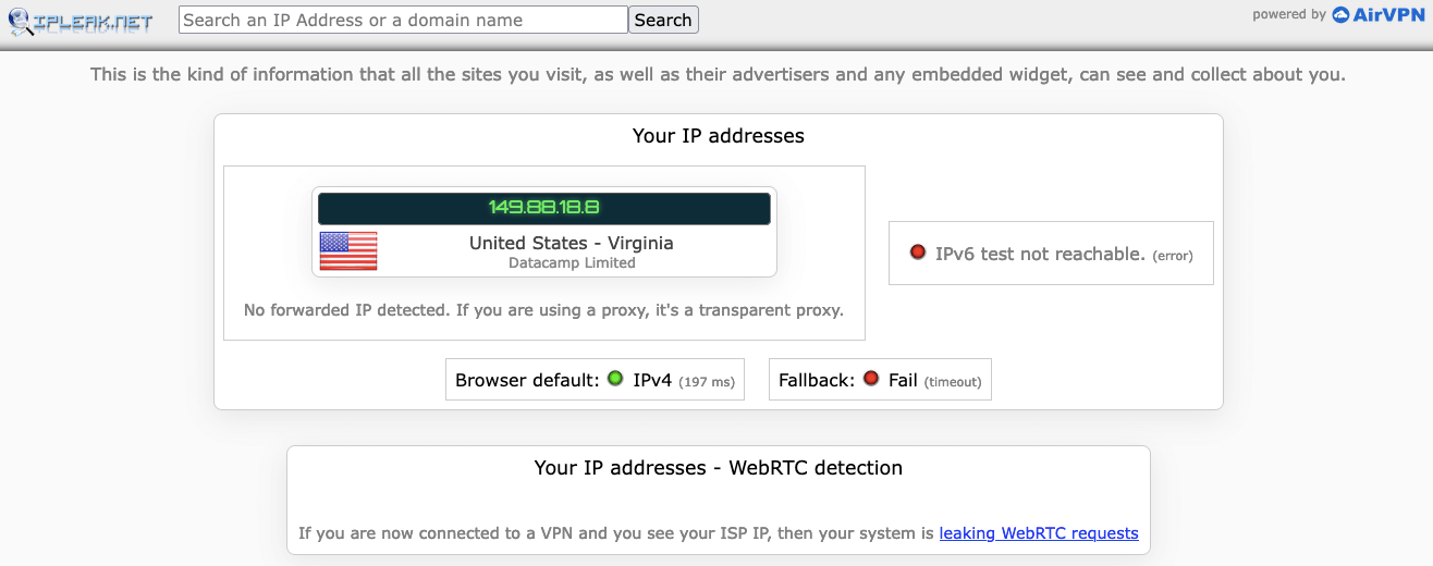 purevpn dns leak test