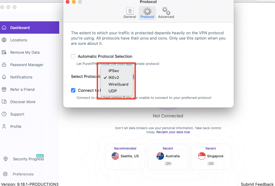 purevpn protocols