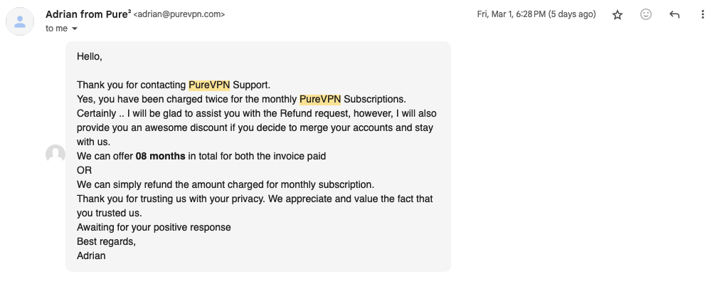 purevpn refund request