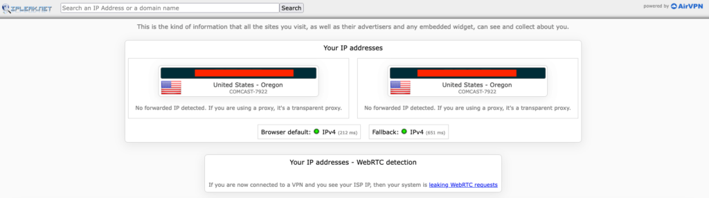 ip address test not connected
