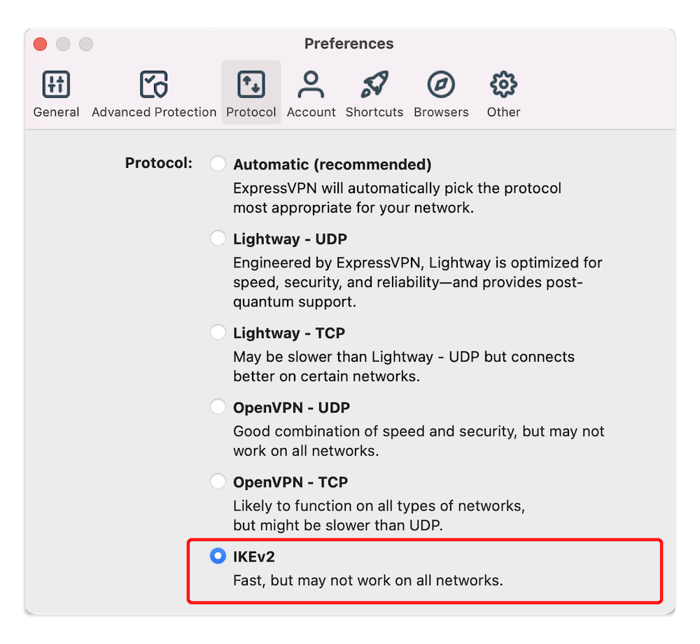 ikev2 settings