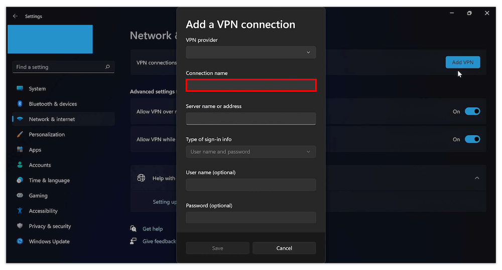 add connection name