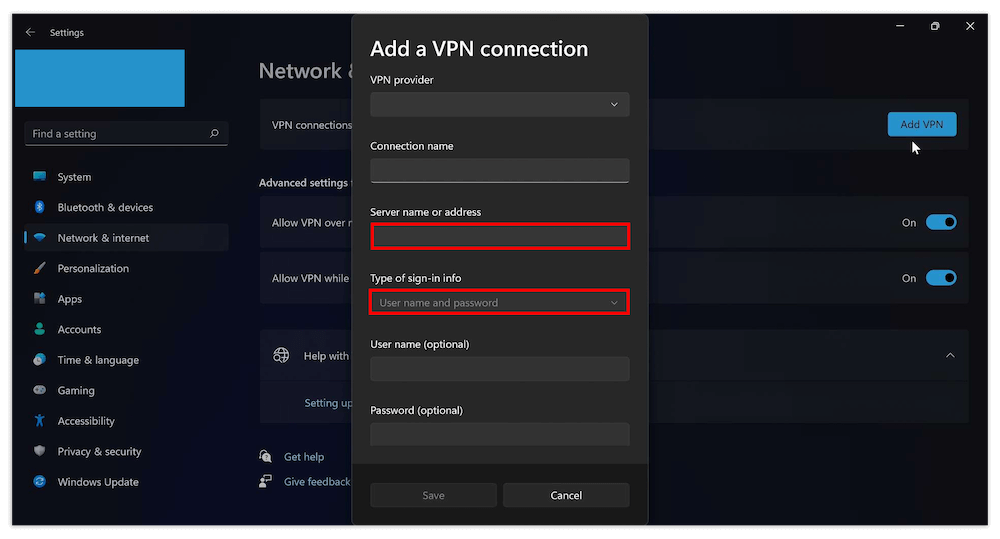 vpn credentials
