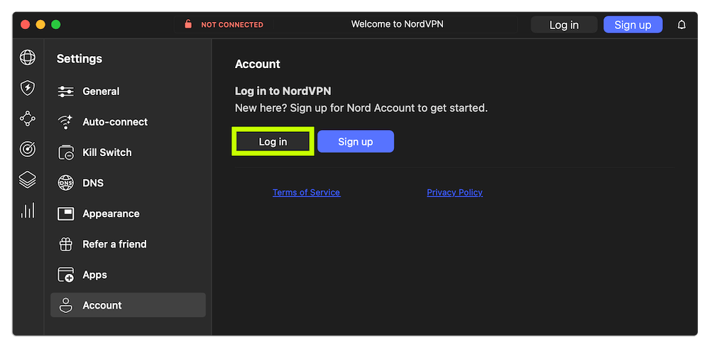 nordvpn login