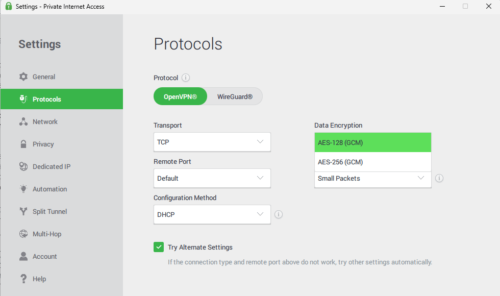best gaming vpn pia protocols