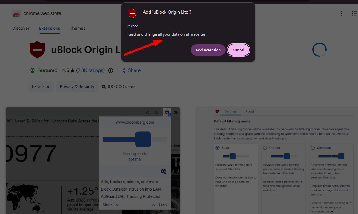 chrome privacy extension permissions