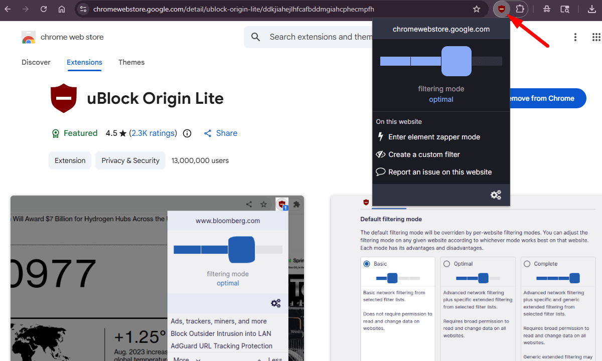 chrome privacy extension pinned