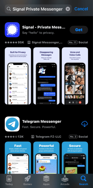 encrypt texts signal app store
