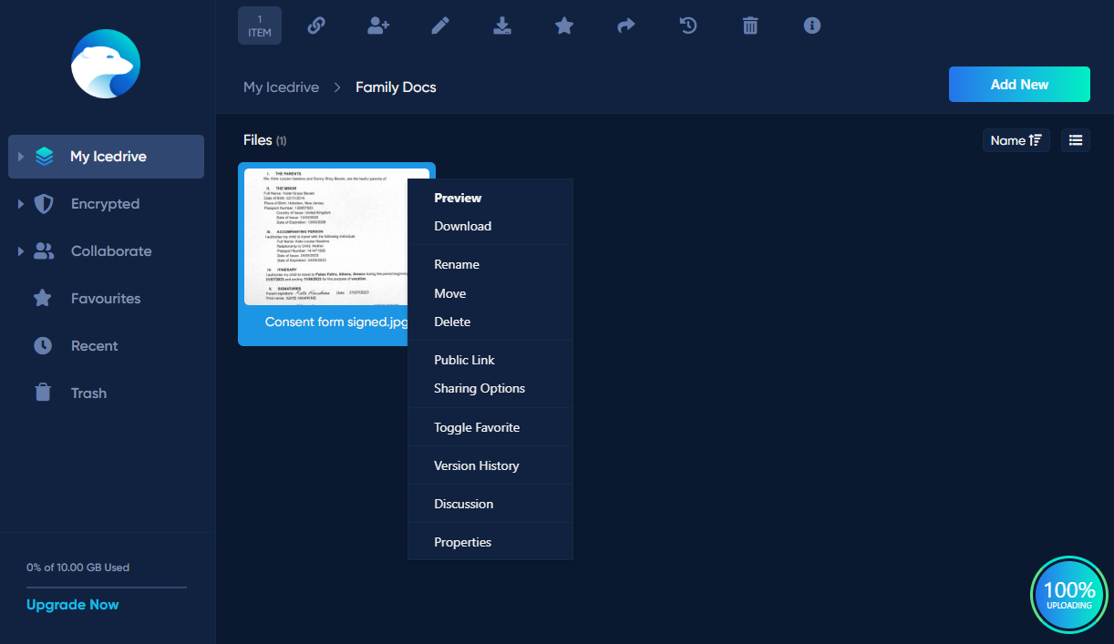 private cloud storage icedrive ui