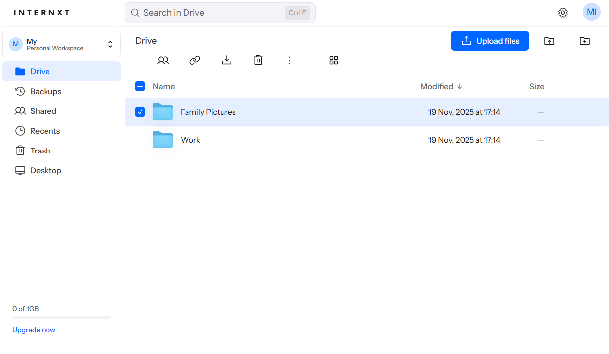 private cloud storage internxt