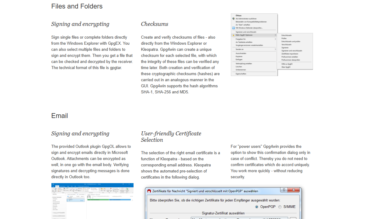 best free encryption gpg4win features