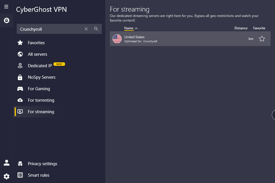 crunchyroll vpn cyberghost optimized server