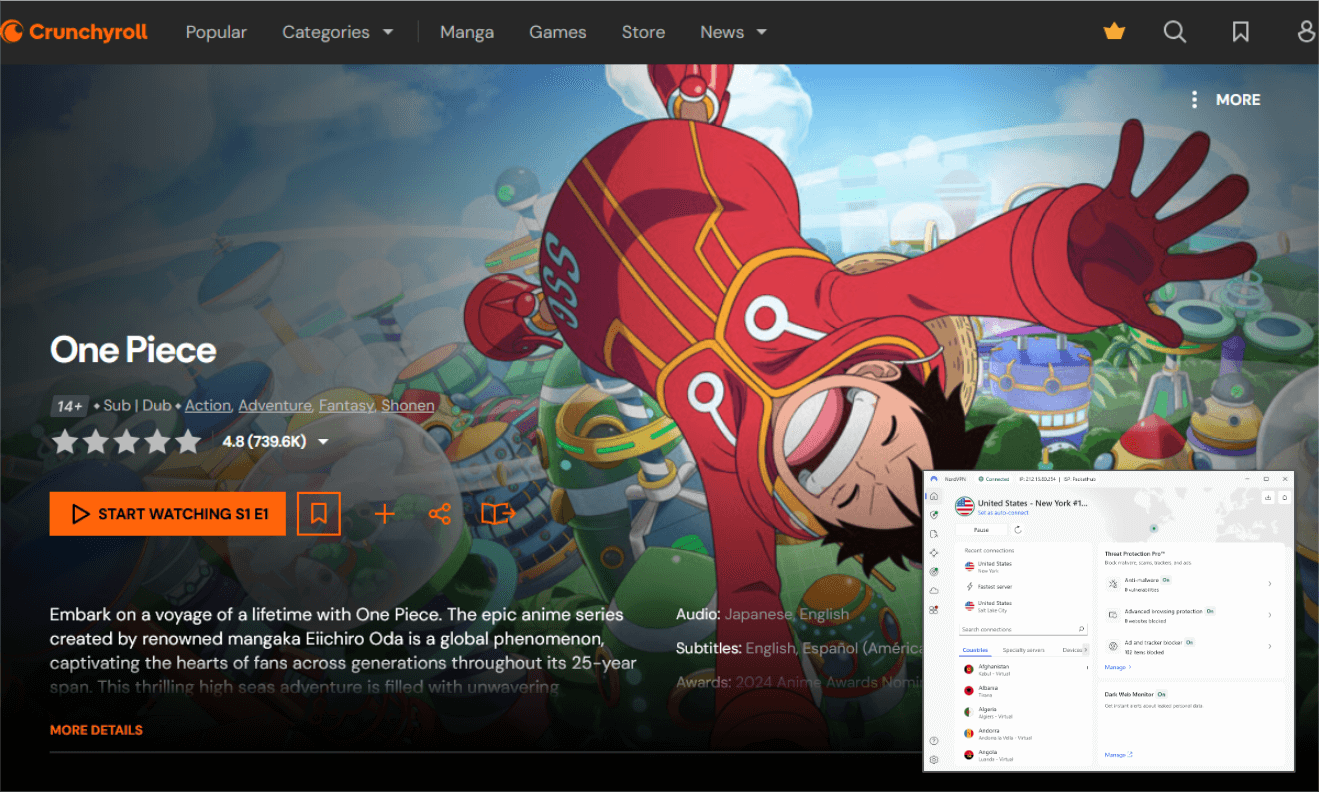 crunchyroll vpn stream anime